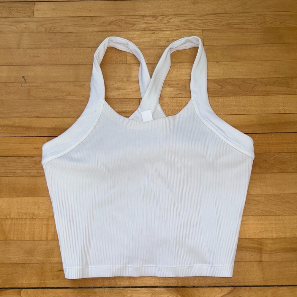 Athleta White Ribbed Racerback Tank Top